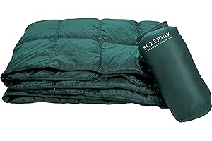 SLEEPHIX Manta de plumón para camping, ligera, plegable, repelente al agua, carcasa de nailon, vela, terraza, viajes, festivales, mochileros y uso doméstico. Potencia de relleno: 650, peso: 1 libra | Tamaño: 54 x 80 pulgadas