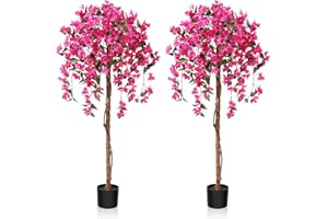 Fopamtri Plantas Artificiales Decorativas 150cm Flor Árbol Artificial Rosa Plastico con Flores para Hogar Salon Dormitorio Oficina Balcón Decorativa (2 Pack)