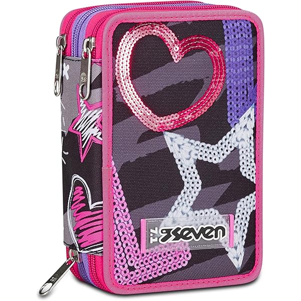 Mochila Con Carro Seven Trolley Escolar Jack 3 Ruedas, Negro Fucsia, Draft Heart, 3 En 1, Triple Uso, Desenganchable, Bolsillo Porta Botella Y Sistema Cruzado, Mochila Escolar De Viaje, Niña Niña Mochila