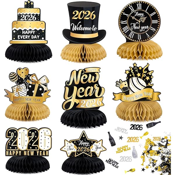 Lot De 40 Serviettes Happy New Year - Noir Et Doré, 33 X 33 Cm, Pour Décoration De Table De Fête