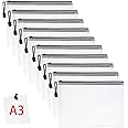 Vicloon Plastic Wallets, 10Pcs A3 Plastic Pockets Zipper File Wallet, Zip Lock Bags Mesh Document Wallet Document Folders for School Office Homework Travel Storage Bags (Black Zipper)