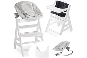 Hauck Beta Plus Newborn Set - Seggiolone Pappa Legno, Seggiolone Evolutivo e Sdraietta Neonati Premium - incl. Cuscino Seduta, Vassoio - Bianco