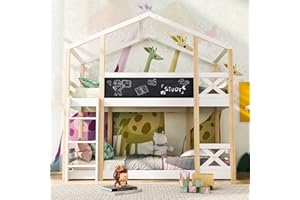 ‎DOLAMANÍ Dolamaní Hochbett Baumhaus für Kinder, Etagenbett 90 x 200 cm, Kinderbett mit Leiter & 2 Lattenrost,Natur & Weiß