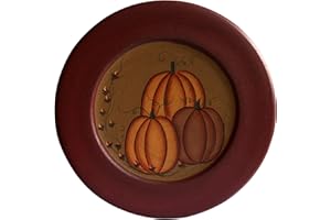 CVHOMEDECO. Primitive Antique Pumpkin Painted Wood Decorative Plate Halloween Display Wooden Plate Home Décor Art, 9.75 Inch