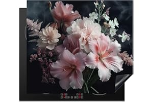 KitchenYeah© Protection Plaque Cuisson Deco Cuisine Cache Induction 59x52 cm Protege Pour Cuisiniere Protection Fleurs - Rose - Vapeur - Plantes - 59x52 cm