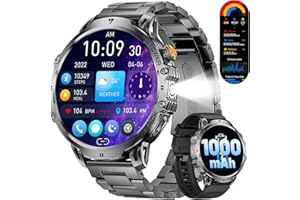 LIGE Militär Smartwatch Herren - 1000 mAh/1,85" HD Großes Touchscreen/LED-Licht, Fitnessuhr mit 110+ Sportmodi, Herz-/Schlaftracking,2 Armbändern,IP68 wasserdicht, Sportuhr für iOS/Android, Schwarz