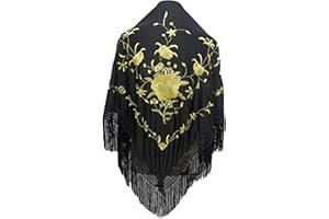 BRANDELIA Mantoncillos de flamenca mujer Mantones bordados y lisos Mantón pico grande típico para la Feria de Abril Sevilla baile flamenco o sevillanas