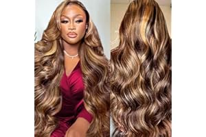 DURGIO 26 Inch Honey Blonde Body Wave Lace Front Wig Human Hair 13x6 HD Lace Front Wig Ombre Highlight 4/27 Colored 180% Density Pre Plucked Brazilian Virgin Wigs for Women