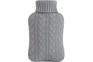 samply Hot Water Bottle with Knitted Cover, 2L Hot Water Bag for Hot and Cold Compress, Hand Feet Warmer, Neck and Shoulder Pain Relief, Gray