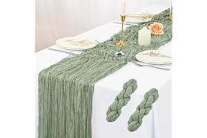 LYAFS 2 Pcs Sage Green Cheesecloth Table Runner 10FT, Gauze Table Runner for Wedding Reception Sheer Bridal Shower Birthday Party Boho Table Decoration, Rustic Romantic Wedding Runner