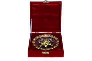 Charmy Crafts Metal Feng Shui Tortoise on Glass Plate with Velvet Box Showpiece - Diameter: 5.5 Inch Golden