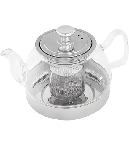 Théière En Verre Borosilicate 1,2L Induction - Avec Infuseur Inox Extra-Fin Et Couvercle, Parfaite Pour Thé En Vrac