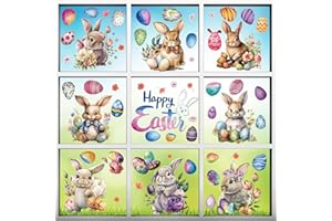 ALEGRE® Naklejki na okno, Wielkanoc, 9 arkuszy, naklejki na okno, Wielkanoc, dla dzieci, Wielokrotnego użytku, dekoracja wielkanocna, na okno wystawowe, szkło, drzwi, wiosenna dekoracja