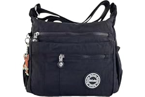 MeCooler Sac bandoulière Imperméable Sac Besace Loisir Sac Porté épaule Léger Femme Sacoche de Cours Sport Sac à Main pour École Voyage,Noir,L