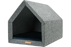 Rexproduct - PetHome Hundehütte mit Liegefläche und Dach I Biss- und Kratzfest I Gute Schalldämmung I Umweltfreundlich & Einfach zu Montieren I Größe M (70x52x54 cm) - Hellgrau und Marineblau