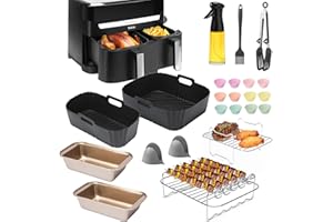 ENSINE Air Fryer Accessoires Pour Moulinex Dual Easy Fry 8,3L, Philips Airfryer série 3000,Tefal Easy Fry, 23pcs Avec Moule En Silicone Pour Friteuse À Air, Racks, Spray Huile Cuisine,Moule Muffin，etc.
