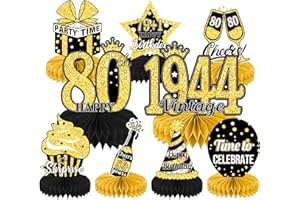 MTBRICEY 9 Stück 80. Geburtstag Bienenwabe Mittelstück Schwarz Goldene Waben Tischdekoration für Männer und Frauen Vintage 1944. Geburtstagsparty Dekor Prost auf den 80. Geburtstag Party Dekorationszubehör