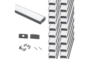 Starlandled Noir Aluminium Profilé U-forme pour Bandes à LED, Compact Finition Professionnelle avec Blanc Laiteux Couvercle,Embouts,Clips de Montage en Métal (20 * 1m)