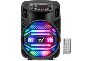 Pyle bärbart Bluetooth-PA-högtalarsystem – 300 W uppladdningsbar Bluetooth-högtalare för utomhusbruk bärbart PA-system med 8 tum subwoofer 1 tum diskanthögtalare, mikrofon i, festlampor, MP3/USB