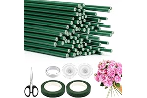 DONQL 100stk Blumendraht Grün Kit, Floristendraht 2mm*25cm mit 2stk Floristenband Grün, Flexible Steckdraht Grün, Langlebige Blumendraht zum basteln für Blumenstrauß wickeln Florist＆DIY Blumenhandwerk