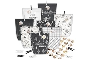 KOHMUI Adventskalender zum Befüllen, 24 Weihnachtskalender Papiertüten zum Selbst Gestalten, Geschenktüten zum Selber Basteln, Elegantem Schwarz und Weiss