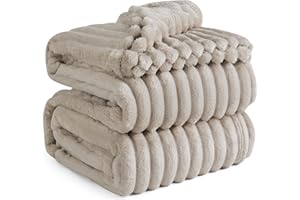 BEDSURE Przytulny koc polarowy, miękki, ciepły, gruby, sztruksowy, przytulny koc na sofę XXL, duży, beżowy, 240 x 220 cm