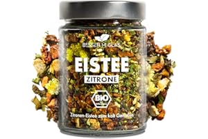 ‎BESSER IM GLAS Besser im Glas Loser Bio Eistee „Zitrone“ | 80g Kalter Tee Geschenk ohne Zucker | Geschmack für Wasser ohne Kalorien | Eistee Zero ohne Beutel zum selber machen | Cold Tea Zitronentee lose