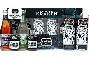 BEAMS INTERNATIONAL The Kraken Experience, Spiced Rum Gift Set - 2x 5cl Black Spiced Alcohol Miniatures, 2x Kraken Glass and Fever Tree Ginger Beer & Cola 2x 200ml - Cocktail Rum Gifts for Men, Dad, Birthday, Christmas