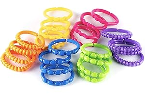 talinu Kinderwagenkette zum selber basteln, 24-Teilig perfekte Greifringe für Ihr Baby – vielseitige Anwendung: Spielbogen Anhänger, Rasselkette, Spielkette für unterwegs
