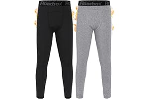 Roadbox 2 Pack Thermal Leggings Kids, Boys Base Layer Football Tights, Youth Sports Running Fleece Lined Compression Pants