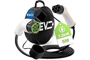 ‎EV + EV + Elektrofahrzeug-Ladekabel - Typ 2 auf Typ 2-5 Meter PHEV- und EV-Ladekabel - 1-Phase 32A (7,2 kW) Schwarz- Gratis Tragetasche - EU CE IP56