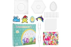 QUNKUN Set di 3 perline da stirare per Pasqua, per bambini, con 2000 perline colorate, a forma di uovo e coniglio, fai da te, decorazione pasquale per bambini