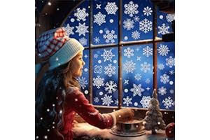 YIHELU Argento Scintillante Adesivi Natalizi per Finestre, Fiocco di Neve Stickers da Vetro Finestra Vetrina Natale Decorazione, Neve Finestra Decori Adesivi per Decorazioni Natalizie Finestra