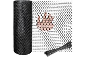 COULD SPARK Plastic Wire Mesh Fencing, 3 x 0.4m Chicken Wire Mesh Roll with 30 Cable Ties,Poultry Breeding Netting Garden Balcony Fence Mesh for Home Gardening Vegetable Protection,Temporary Fencing for Yard