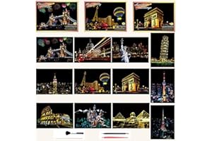 Georgie Porgy Kratzbilder Set DIY Bastelsets für Erwachsene Kinder Magic Rainbow Kratzpapier Postkarten für Weihnachten Geburtstagsgeschenk mit Kratzwerkzeuge Kit (A5 Postkarte-Klassisch Antik Modern)