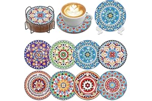 Muzagroo Art Lote de 8 posavasos mandala con soporte - Kit de arte de diamante 5D para principiantes - Reduce el estrés - Para adultos - Suministros de arte y manualidades (mandala)