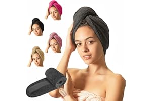 ‎MYBALANCE BODY & MIND MyBalance Body & Mind Haarturban Turban Damen mit Knopf (2er Set) Haarturban Baumwolle für Kopf und Lange Haare Turban Handtuch mit Knopf + Gratis Haarband Kosmetik