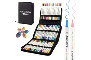 AnyMark 48 Colori Pennarelli Acrilici, Doppia Punta Pennello e Fine, Marker Acrilici per Pietra, Legno, Vetro, Calligrafia, Pittura su Roccia e Fai-da-te