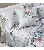 Caleffi Completo Lenzuola Matrimoniali In Raso Di Cotone - Rose E Fiori - Naturale, Multicolore, 100% Made In Italy
