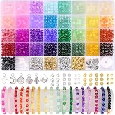 Funtopia Beads for Making Bracelets, 34 Colors 6Mm Glass Beads | 1400Pcs Round Beads for Bracelets, DIY Making Kit with Box a