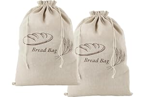 Lufdegim 2 Stück Brotbeutel Leinen mit TPU Innenfutter, Brotbeutel Wiederverwendbar mit Kordelzug Brotbeutel Aufbewahrung Frischhalten Groß Brotsack