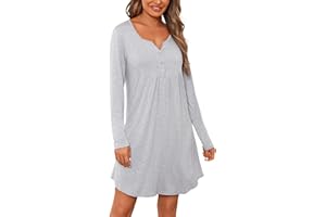 Jahetuul Camisón Premamá Mujer con Botón Cuello en V Algodón Camison Embarazada de Manga Larga Ropa Embarazada Mujer