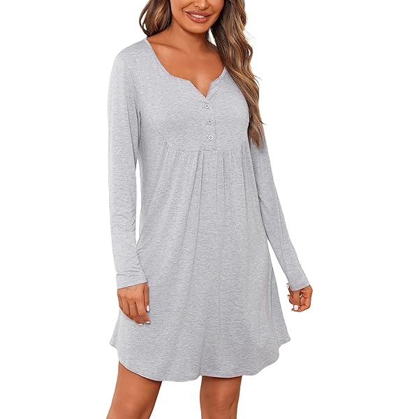Litherday Katoenen nachthemd voor dames, lange mouwen, gestreept, met ronde hals, zacht en comfortabel, pyjama, winterjurk, Navy Blauw Wit, XL