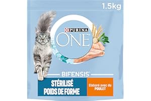 PURINA ONE | BIFENSIS Poids DE Forme | Croquettes Chat Adulte Stérilisé | Moins de Calories : Aide à brûler Les Graisses et Maintenir Un Poids de Forme | Poulet | Sac | Lot de 1 x 1,5 Kg