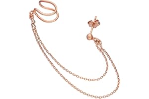 JEWELLERYBOX Rose Gold Dipped Sterling Silver Ear Cuff & Stud Single Earring w Chain