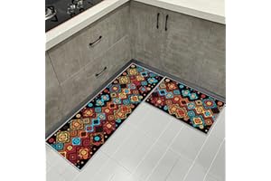 HZVRTN Juego de 2 alfombras de cocina antideslizantes de 40 x 60 cm + 40 x 120 cm, 2 unidades, lavables con pegatinas antideslizantes, juego de alfombras cómodas para la cocina (cuadrado)