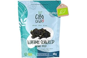 CIBO CRUDO CRUDO BIOLOGICO VEGAN Organic Wakame Seaweed Dried - 40g. Japanese Sun Dried Wakame Seaweed. Goma Wakame Seaweed for Miso or Dashi Sushi and Salad.