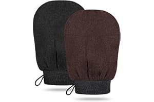 LANJUE 2 Stück Kese Peelinghandschuh, Peeling Handschuh Körper Hamam Peelinghandschuh Exfoliating Gloves für Eingewachsene Haare e Hautschuppen Entfernen (Schwarz/Braun)