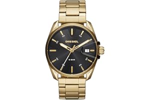 Diesel MS9 Montre pour Hommes, Mouvement à Quartz avec Bracelet en Silicone, Acier Inoxydable ou Cuir, Ton Or et Noir, 44mm