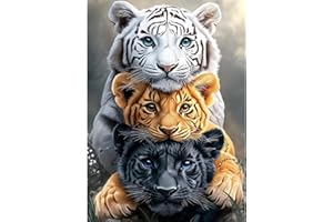 MAXBYE Tiger Diamond Painting Kits for Adults, 5D Three Tigers Diamond Art Kits DIY Full Drill Animal Gem Art for Beginner, Crystal Cross Stitch Craft for Home Wall Decor Holiday Gifts 30x40cm